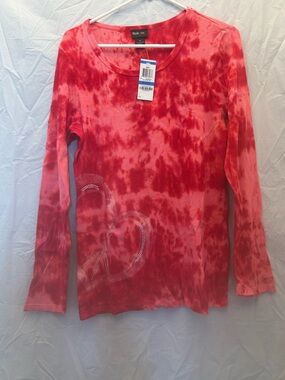 Style & Co. Red Tie-Dye Long Sleeve Tee with Rhinestone Heart Sz XL NWWT
